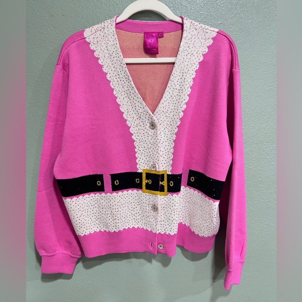 QOS Pink Santa Coat Cardigan